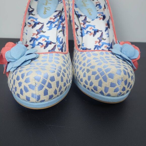 Floral Patterned Blue and Pink Women's Heels - Picture 3 of 9